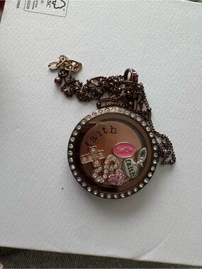 Origami Owl Rose Gold-Tone Faith Locket Necklace with Pink Accents